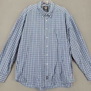 Dockers Blue Indigo Plaid Button Down Classic Long Sleeves Logo Mens Size XL Top